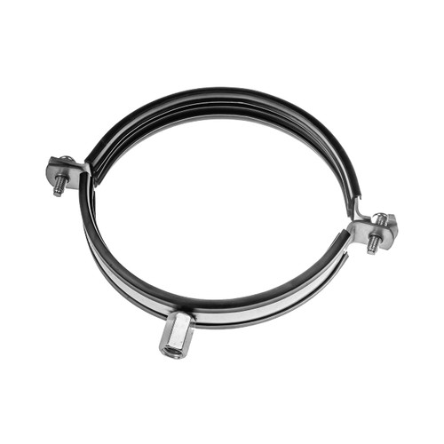 HVAC OV 4" Inch Galvanized Steel Duct Clamp with Rubber Fitting - Metal Pipe Hanger - Rigid Tube Brackets - Conduit Wall Attachment