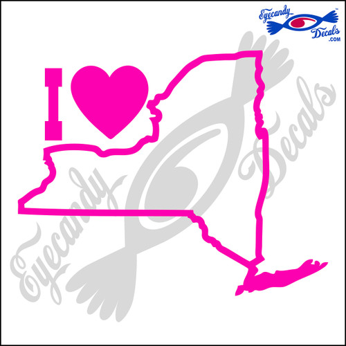 Eyecandy Decals I Heart New York State Outline 6 INCH Decal Sticker HOT Pink