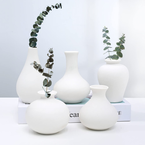 Hismir White Small Ceramic Vase Set of 5-Small Bud Flower Vases for Rustic Home Decor, Mini Vases for Modern Farmhouse Decor, Living Room, Shelf, Table, Bookshelf, Mantel and Entryway Decor Hismir White Small Ceramic Vase Set of 5-Small Bud Flower Vases for Rustic Home Decor, Mini Vases for Modern Farmhouse Decor, Living Room, Shelf, Table, Bookshelf, Mantel and Entryway Decor