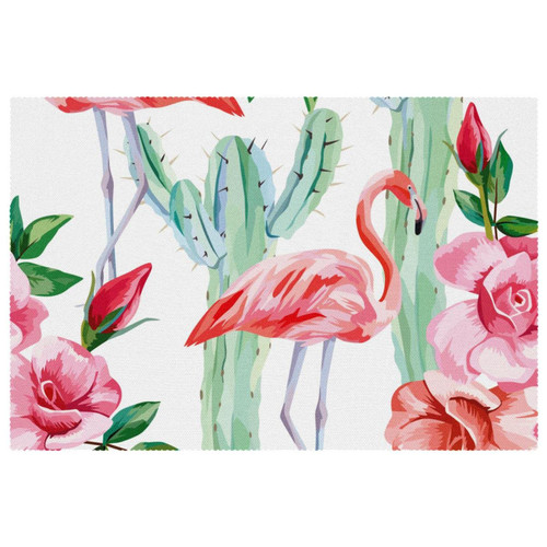 Placemat, Non-Slip Insulation Placemat, Washable Table Mats Set, Pink Flower Flamingo Cactus Placemat, Non-Slip Insulation Placemat, Washable Table Mats Set, Pink Flower Flamingo Cactus