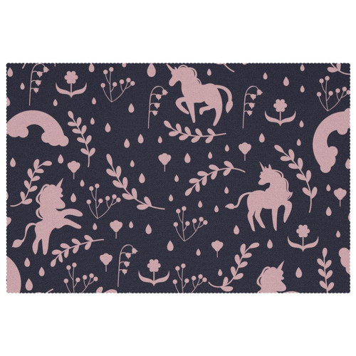 Placemat, Non-Slip Insulation Placemat, Washable Table Mats Set, Unicorn Cartoon Animal Purple Pink