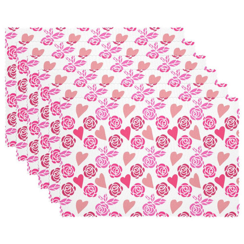 Placemat, Non-Slip Insulation Placemat, Washable Table Mats Set, Valentines Day Pink Rose Heart Placemat, Non-Slip Insulation Placemat, Washable Table Mats Set, Valentines Day Pink Rose Heart