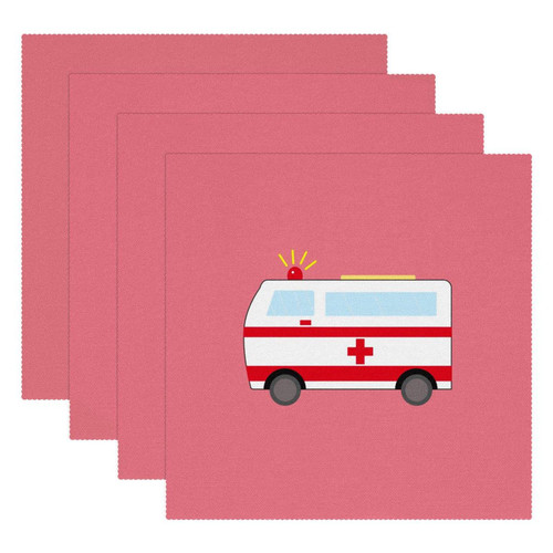 Square Placemats Set, Dining Table Placemat, Washable Place Mats, Ambulance Cartoon Pink Square Placemats Set, Dining Table Placemat, Washable Place Mats, Ambulance Cartoon Pink