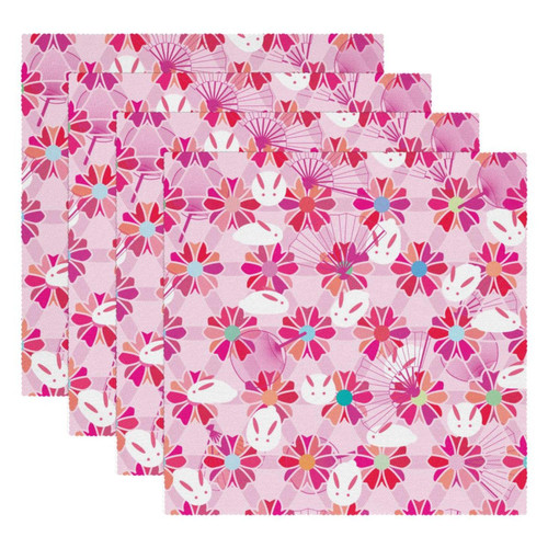 Square Placemats Set, Dining Table Placemat, Washable Place Mats, Blossoms Pink Flower Lovely Rabbitjapanese Square Placemats Set, Dining Table Placemat, Washable Place Mats, Blossoms Pink Flower Lovely Rabbitjapanese