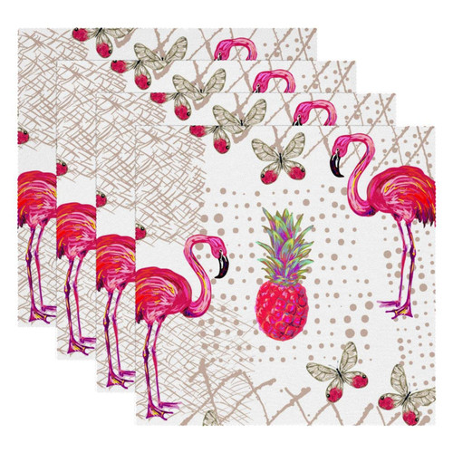 Square Placemats Set, Dining Table Placemat, Washable Place Mats, Pink Flamingo Pineapple Butterfly Tropical Square Placemats Set, Dining Table Placemat, Washable Place Mats, Pink Flamingo Pineapple Butterfly Tropical