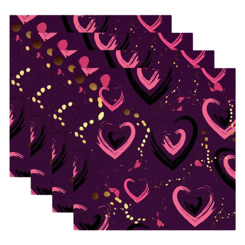 Square Placemats Set, Dining Table Placemat, Washable Place Mats, Purple Pink Heart Valentine Square Placemats Set, Dining Table Placemat, Washable Place Mats, Purple Pink Heart Valentine