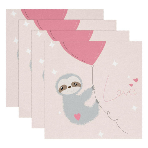 Square Placemats Set, Dining Table Placemat, Washable Place Mats, Sloth Animal Cartoon Pink Square Placemats Set, Dining Table Placemat, Washable Place Mats, Sloth Animal Cartoon Pink