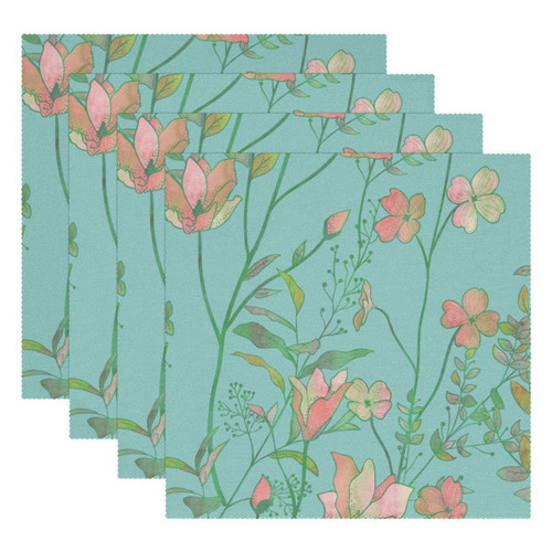 Square Placemats Set, Dining Table Placemat, Washable Place Mats, Spring Pastorable Pink Floral Square Placemats Set, Dining Table Placemat, Washable Place Mats, Spring Pastorable Pink Floral