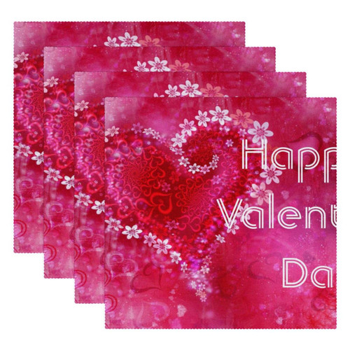 Square Placemats Set, Dining Table Placemat, Washable Place Mats, Valentine Heart Pink Flower Square Placemats Set, Dining Table Placemat, Washable Place Mats, Valentine Heart Pink Flower
