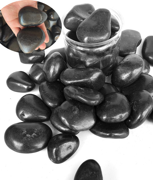 Voulosimi 18 lb River Rock Stones, 1.2-2 Inch Natural Decorative Polished Black Pebbles Gravel,Outdoor Decorative Stones for Plant Aquariums, Landscaping, Vase Fillers