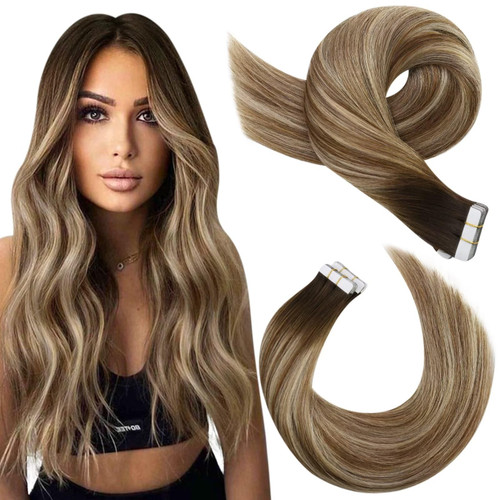 Moresoo Ombre Tape in Extensions Human Hair Seamless Hair Extensions Tape in Balayage Dark Brown to Medium Brown Mix with Blonde Tape in Human Hair Extensions Ombre 14 Inch #4/6/613 20pcs 50g Moresoo Ombre Tape in Extensions Human Hair Seamless Hair Extensions Tape in Balayage Dark Brown to Medium Brown Mix with Blonde Tape in Human Hair Extensions Ombre 14 Inch #4/6/613 20pcs 50g