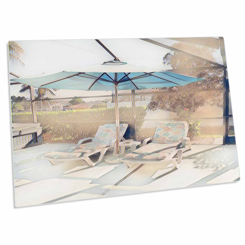 3dRose Image of Relax On Sun Deck with Umbrella and Lounges... - Desk Pad Place Mats (dpd-342648-1)