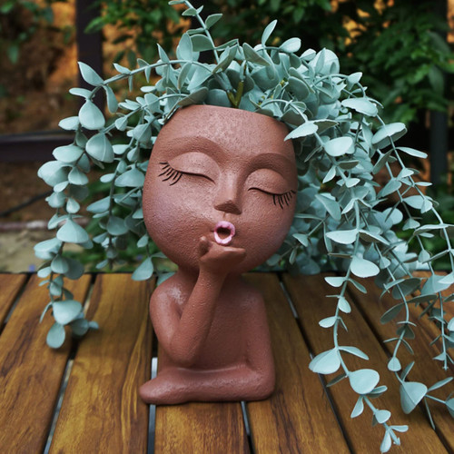 GETWHT Face Planter Pots, Succulent Planters Face Flower Pot Head Planter for Indoor Outdoor Plants with Drainage Hole, Cute Brown Face with Eyes Closed Blowing Kiss Resin Plant Pot GETWHT Face Planter Pots, Succulent Planters Face Flower Pot Head Planter for Indoor Outdoor Plants with Drainage Hole, Cute Brown Face with Eyes Closed Blowing Kiss Resin Plant Pot