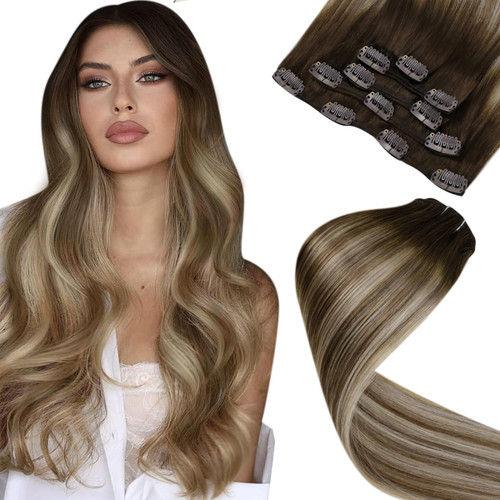 LaaVoo Brown Balayage Clip in Hair Extensions Human Hair Dark Brown to Light Brown Mix Light Blonde Ombre Hair Extensions Clip ins Real Human Hair for Short Hair 12 inch 80g 5pcs LaaVoo Brown Balayage Clip in Hair Extensions Human Hair Dark Brown to Light Brown Mix Light Blonde Ombre Hair Extensions Clip ins Real Human Hair for Short Hair 12 inch 80g 5pcs