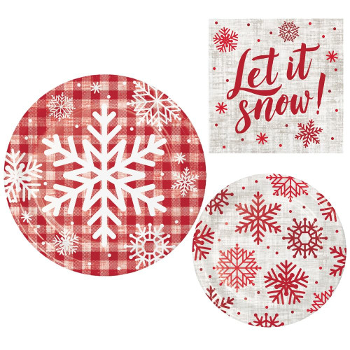 Snowflake Themed Party Supply Pack | Bundle Includes Paper Dinner Plates, Dessert Plates & Napkins for 8 People | Fun "Let it Snow" Winter Holiday Theme
