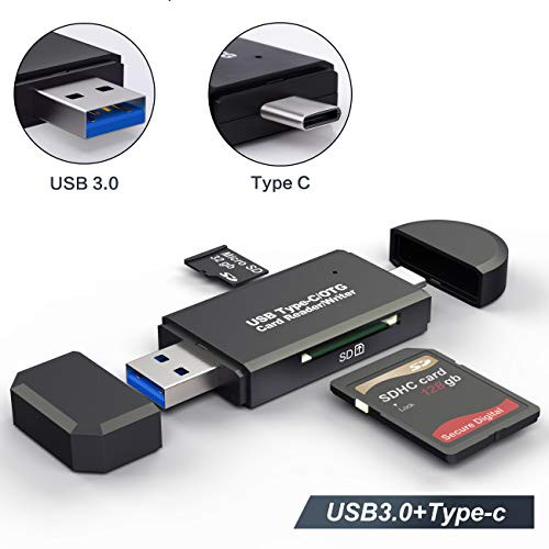 USB Type C SD/Micro SD Card Reader,USB 3.0 SD Card Reader OTG Adapter for SDXC, SDHC, SD, MMC, RS- MMC, Micro SDXC, Micro SD, Micro SDHC Card and UHS-I Cards.