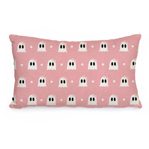 AACORS Halloween Pillow Cover 12X20 Inch Ghost with Bow Polka Dots Decoration Holiday Farmhouse Pillow Case Decor for Home Sofa Couch (Pink)