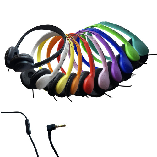 Bulktech Wired On-Ear Leather Headphones with Microphone and 3.5mm Connector, Bulk Wholesale, 10 Pack, Assorted Colors