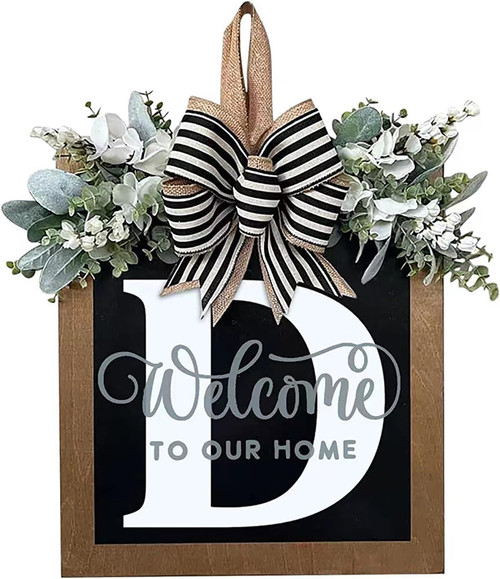 Front Door Garland Surname Welcome Sign Garland, Personalized Creative 26 Letter House Garland, Front Door Outdoor Door Garland, Spring Season Decoration Gifts (D)