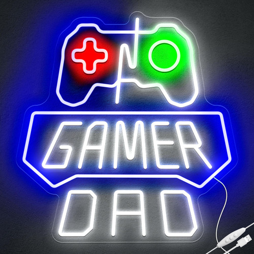 CoolFish Gamer Dad Neon Sign for Game Room Decor, Gamer Dad Gifts Neon Light Sign, Dimmable LED Sign for Dad's Gaming Room Decor, Game Controller Neon Sign for Arcade Room Decor, Arcade Sign Retro Wall Decor, Fathers Day, Birthday Gift for Dad, 13.2"