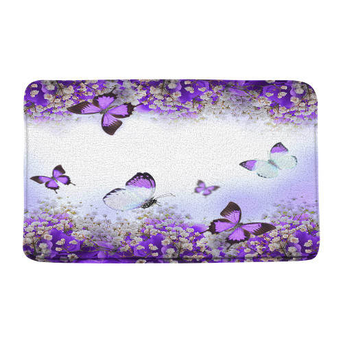 NYDSZNE Purple Flower Butterfly Bath Mat White Blooming Gypsophila Floral Butterfly Romantic Plant Nature Garden Microfiber Memory Foam Bathroom Rugs-17.8x29.5 Inch