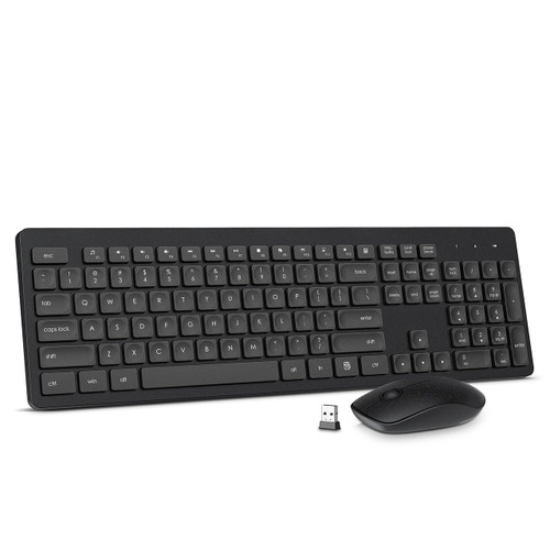 Wireless Keyboard Mouse Combo, Ultra-Slim USB Keyboard Silent Mouse Set, Water-Dropping Keycaps, 12 Shortcuts, 2.4GHz Wireless Connection for PC Laptop Windows XP/7/8/10, Vista, Mac (Black)