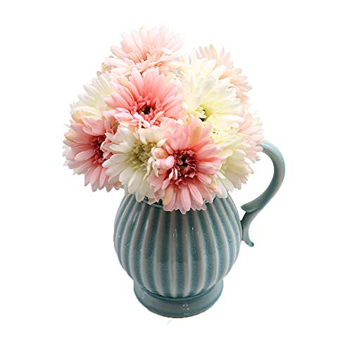BigOtters Gerbera Daisy,14 Pcs Artificial Flowers Silk Flowers Bouquets, Bride Bridesmaid Holding Flowers for Wedding Bouquet,Home Garden Party Wedding DIY Decoration (Pink and White)