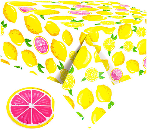 Lemon Tablecloth 108"x54" Lemon Party Decoration Disposable Summer Fresh Fruits Lemon Waterproof Table Cover for Summer Lemon Party Supplies Beach Picnic Kids Birthday Party Decorations(2Pcs)