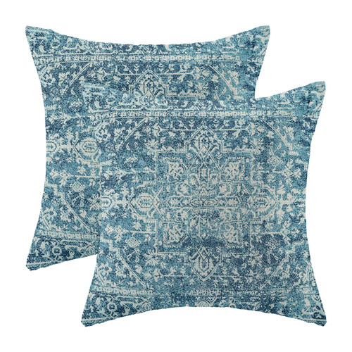 Gohdiwh Boho Pillow Covers 18x18 Set of 2, Teal Carpet Pattern Decorative Throw Pillows Linen Ethnic Design Farmhouse Cushion Pillow Covers for Sofa Couch Outdoor Decor