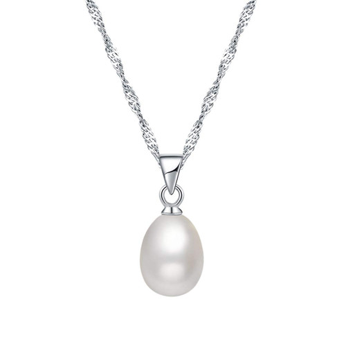 Merdia S925 Sterling Silver Drop Shape Freshwater Cultured Pearl Pendant Necklace w/6.5mm Diameter Merdia S925 Sterling Silver Drop Shape Freshwater Cultured Pearl Pendant Necklace w/6.5mm Diameter