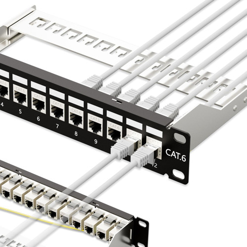 iwillink 12 Port RJ45 Through Coupler Cat6 Patch Panel STP Shielded with Back Bar, Wallmount or Rackmount, Compatible with Cat5, Cat5e, Cat6 Cabling