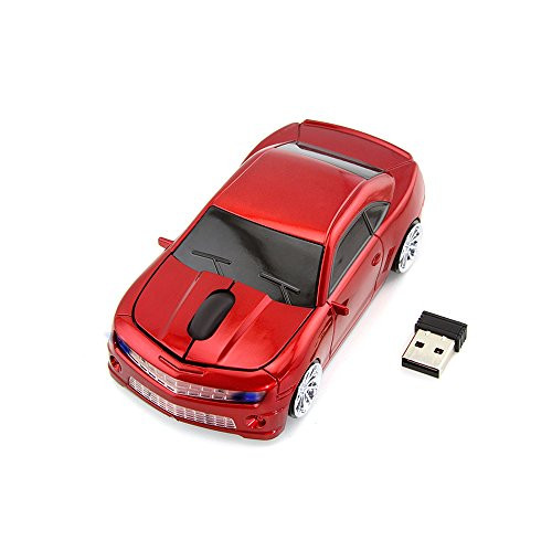 Sport Car Shape 2.4Ghz Wireless Mouse Optical Gaming Mouse Cool Mice with USB Receiver for PC Laptop Computer, 3 Button 1600DPI (Red)