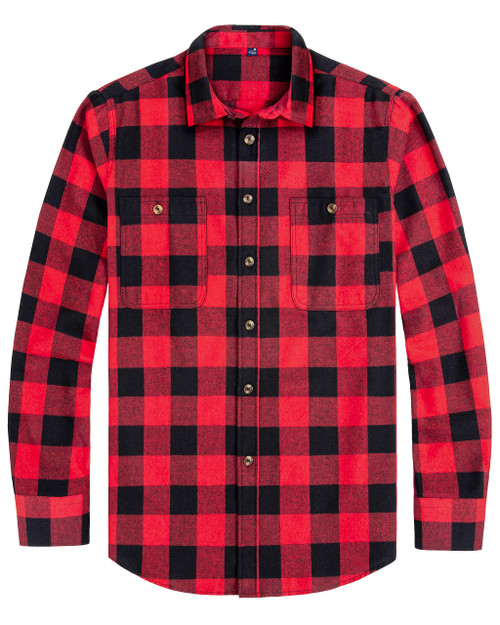 J.VER Men's Flannel Plaid Shirts Long Sleeve Regular Fit Casual Button Down Shirt Red XXL