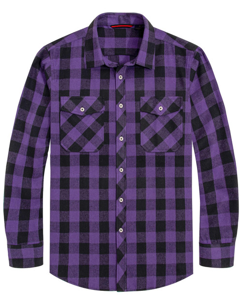 J.VER Men's Buffalo Plaid Shirt Flannel Casual Button Down Long Sleeve Shirts Purple XXL