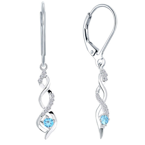 JO WISDOM 925 Sterling Silver Infinity Dangle & Drop Earrings with AAA Cubic Zirconia (March birthstone,blue aquamrine color)