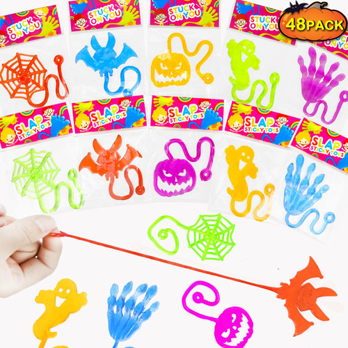 Halloween Treats Goodie Bags Stuffer Fillers for Kids(48 PCS),Bulk Halloween Sticky Hands Toys Gifts,Carnival Birthday Pinata Party Favors Supplies,Classroom Treasure Box Prizes Rewards for Boys Girls