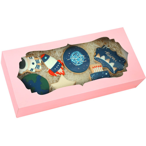 qiqee Pink Cookie Box with Window 12x5.5x2.5 inch 24Pcs Donut Bakery Box For Packaging
