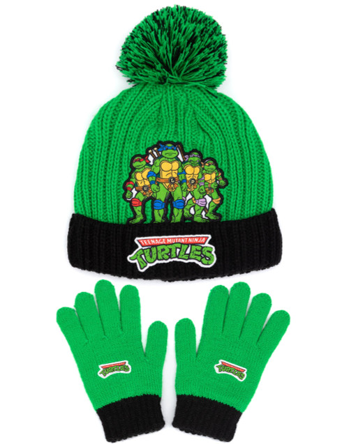 Teenage Mutant Ninja Turtles Hat And Gloves Boys Green Knitted Beanie