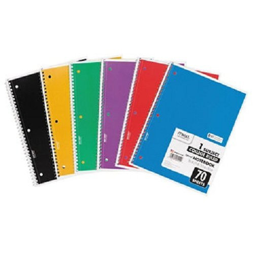 Mead Products - Mead - Spiral Bound Notebook, College Rule, 8 x 10-1/2, White, 70 Sheets/Pad - Sold As 1 Each - Heavy cover and tan board back for added durability. - Spiral binding allows for smooth page turning. - Assorted color covers.