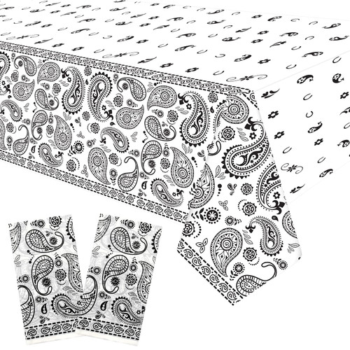 KEFAN White Bandana Party Tablecloth, Western Party Tablecloth Paisley Table Cover, Bandana Plastic Table Cloth Rectangle Tablecloth for Western Cowboy-Themed Birthday Party (2 Pieces) KEFAN White Bandana Party Tablecloth, Western Party Tablecloth Paisley Table Cover, Bandana Plastic Table Cloth Rectangle Tablecloth for Western Cowboy-Themed Birthday Party (2 Pieces)