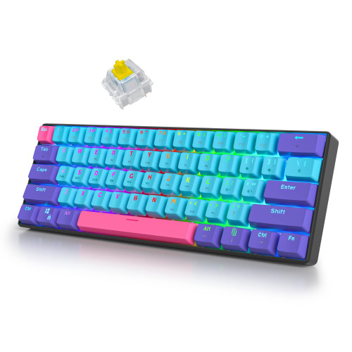 surmen 60% Wireless Gaming Keyboard 60 Percent RGB Backlit Hot-Swappable GT61 Mini Mechanical Keyboard Bluetooth Programmable (Gateron Yellow, Joker)