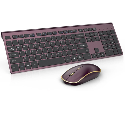 Wireless Keyboard and Mouse, Rechargeable and Full Size Wireless Keyboard Mouse Combo,Ergonomic Slim Keyboard for Laptop,PC,Desktop,Computer,Windows (Wine Red)