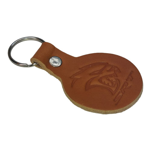 Dodge SRT Hellcat 2" Round Drum Dyed USA Leather Keychain, Handmade in Detroit (1 Piece) (Sepia)