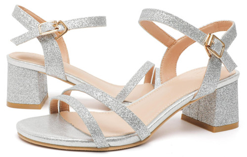 kkdom Women's Open Toe Ankle Strap Glitter Sandals Pumps Low Block Chunky Heels Wedding Dress Shoes kkdom Women's Open Toe Ankle Strap Glitter Sandals Pumps Low Block Chunky Heels Wedding Dress Shoes