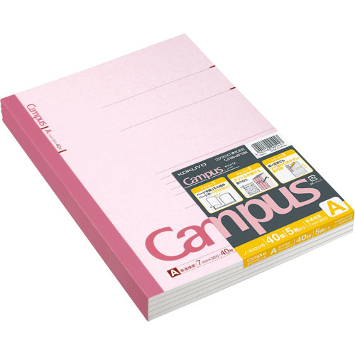 KOKUYO Campus Notebook, A 7mm Ruled, Semi-B5, 40 Sheets, 30 Lines, Pink, Pack of 5, Japan Import (NO-4ANX5)