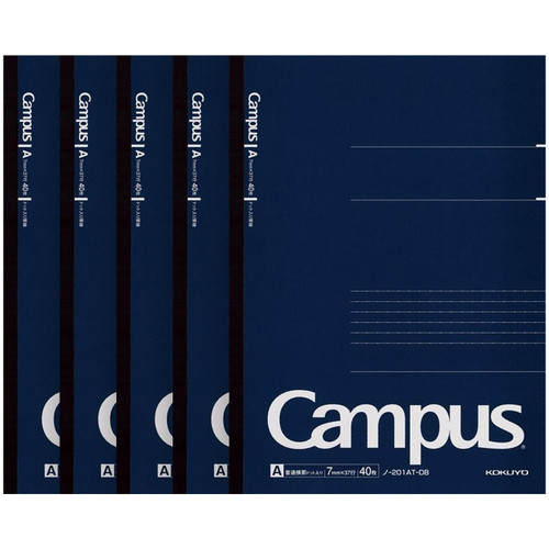 KOKUYO Campus Notebook, Business Type, Dot A 7mm Ruled, A4, 40 Sheets, 37 Lines, Navy Cover, Pack of 5, Japan Import (NO-201AT-DB)