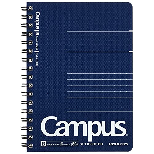 KOKUYO Campus Twin Ring Notebook, Business Type, Dot B 6mm Ruled, A6, 50 Sheets, 21 Lines, Navy Cover, Japan Import (SU-T153BT-DB)