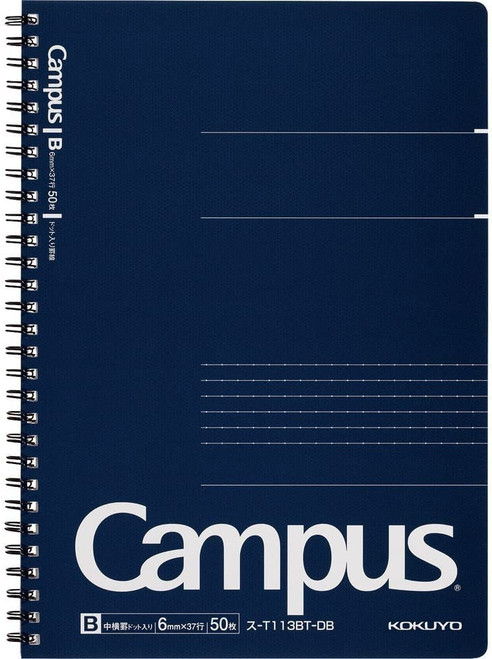 KOKUYO Campus Twin Ring Notebook, Business Type, Dot B 6mm Ruled, Semi-B5, 50 Sheets, 37 Lines, Navy Cover, Japan Import (SU-T113BT-DB)