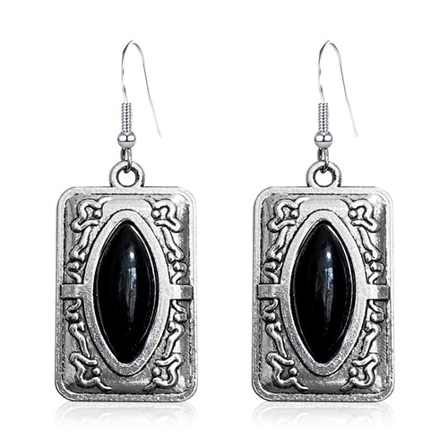 KVANU Unique Handmade Bohemian Vintage Silver Turquoise Stone Rectangle Geometry Dangle Drop Earring for Women Girls Statement Jewelry Gifts (Black)