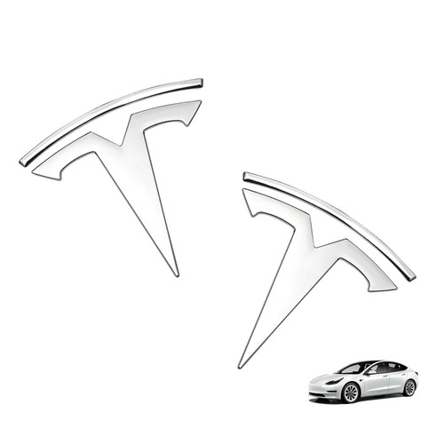 Lamxlamk 3D Badge Metal Replacement Sticker for Tesla Emblem Model 3 Hood Badge Decal & Rear Trunk Logo 2Pcs (Gloss Silver)
